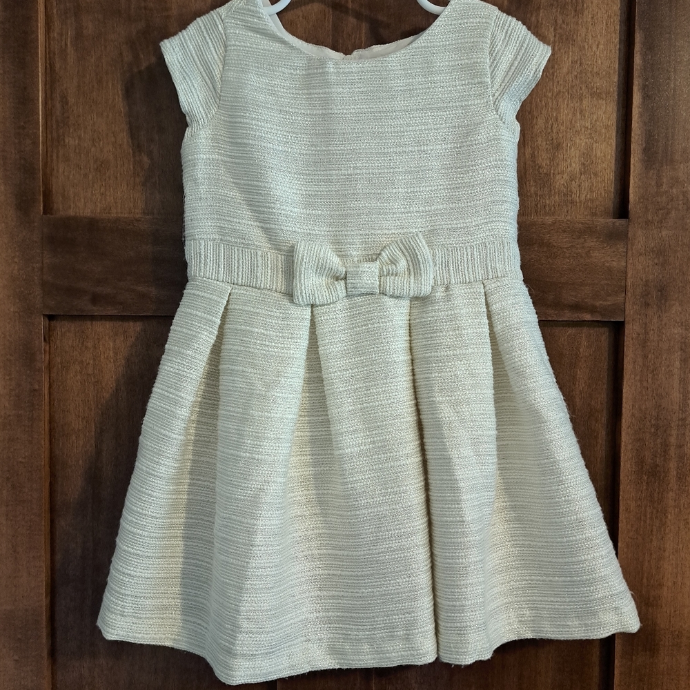 Toddler Girl Cream Dress with Gold Shimmer. Size 4T.